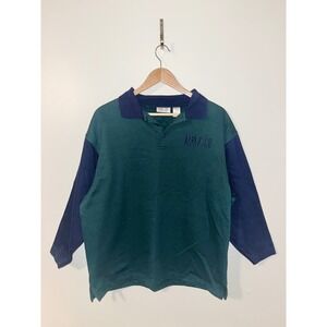 Paris Sport Club Long Sleeve Polo Shirt Green Navy Colorblock Vintage‎ Y2K 2000s